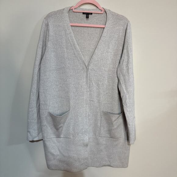 Eileen Fisher Merino Wool V-Neck Long Cardigan Pearl Sz M - Picture 7 of 15